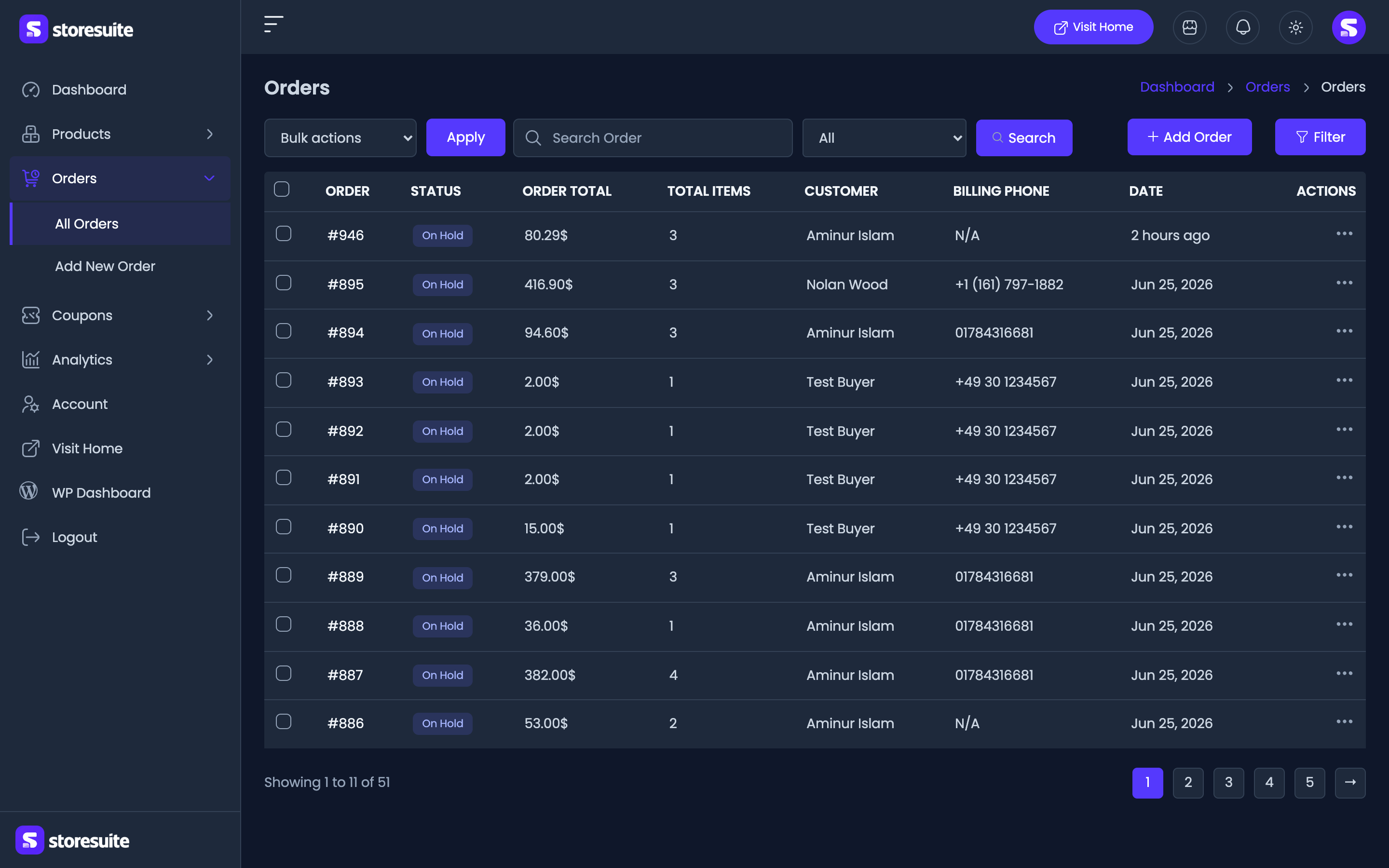 An order list in dark mode