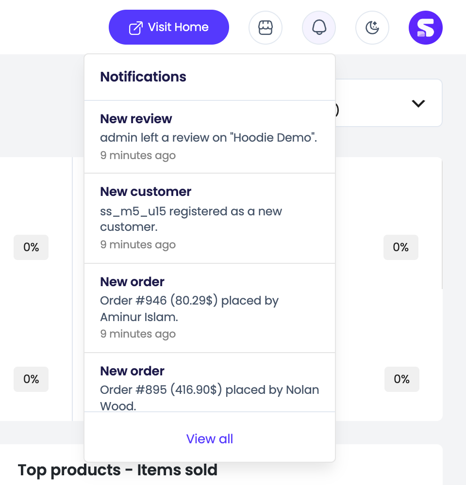The notifications dropdown