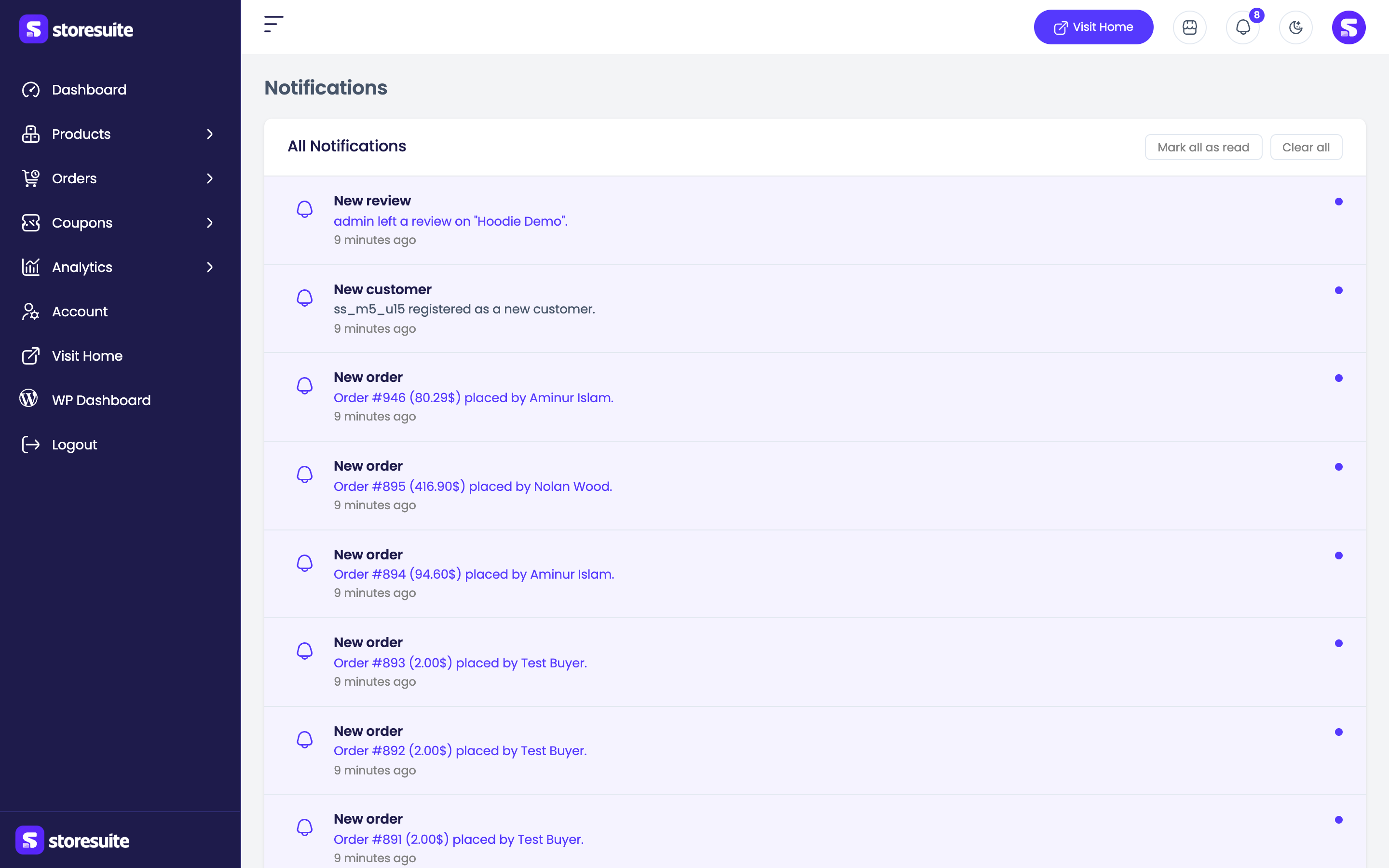 The full notifications page
